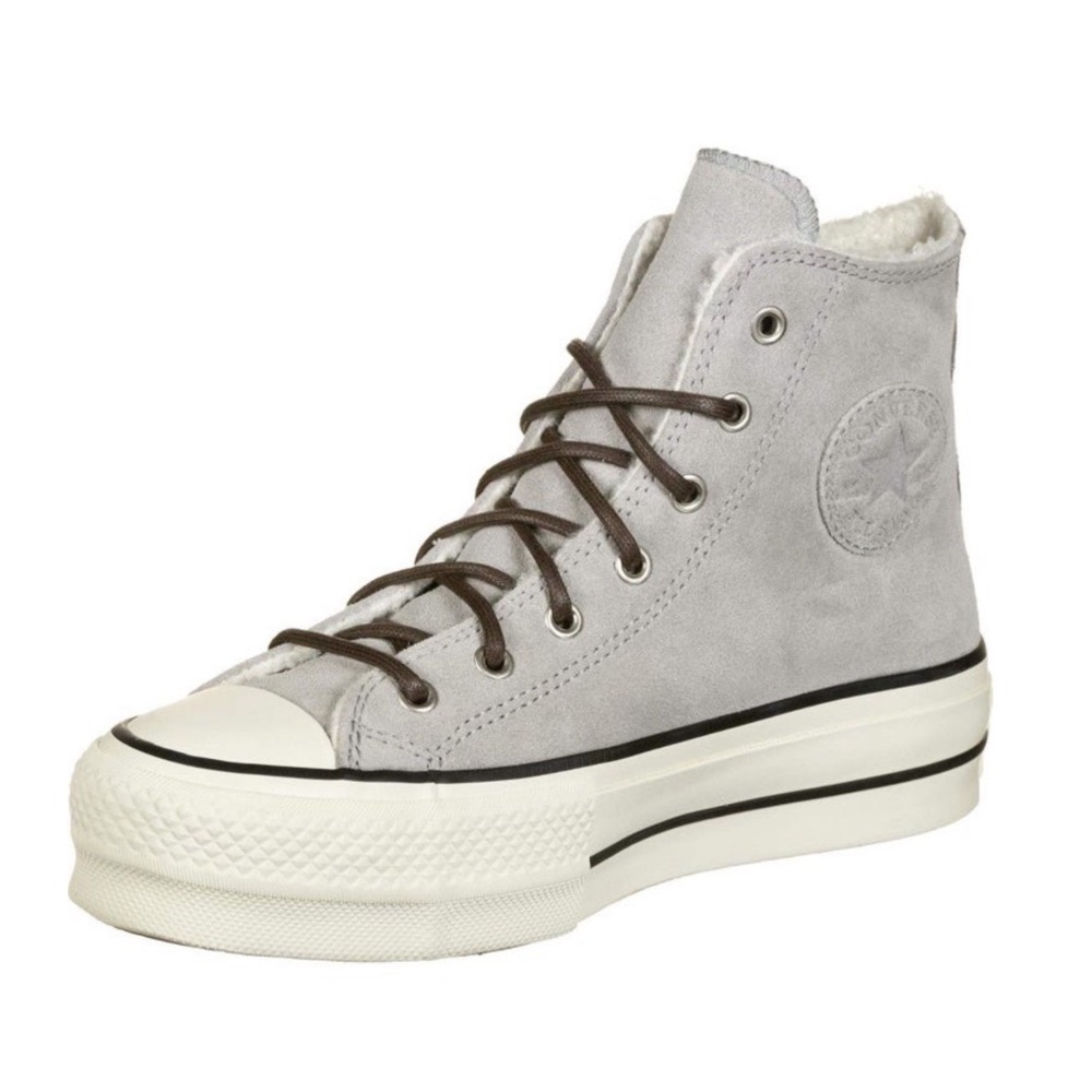 Converse Chuck Taylor All Star Lift High Top Grey Suede‎ Faux Fur Womens 8